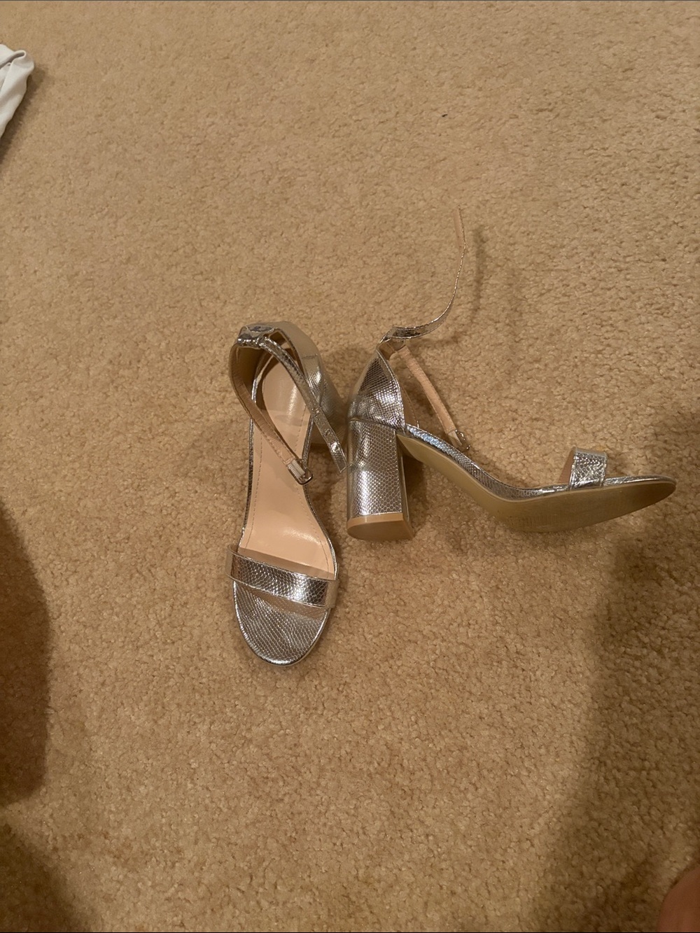Women's Silver Block Heel Ankle Strap Sandals